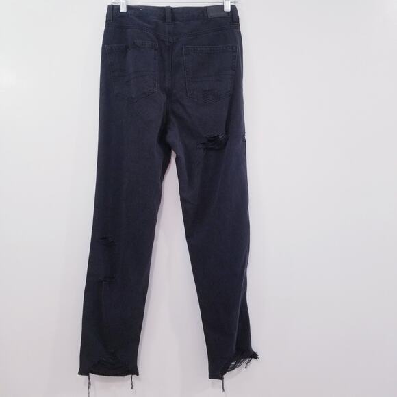 AEO American Eagle Mom Jean Distressed Ripped Black Denim - Picture 1 of 12
